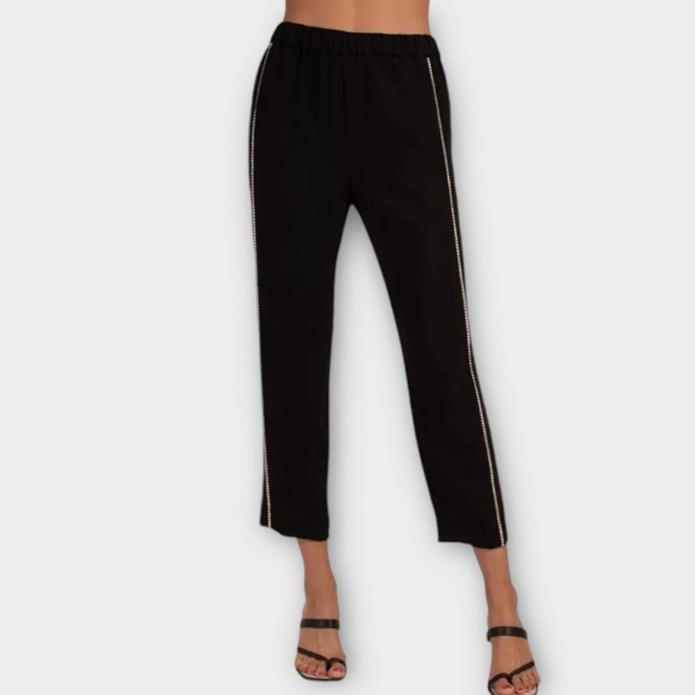 Trina Turk size 14 Black cropped gem lined trouser pants rhinestones new